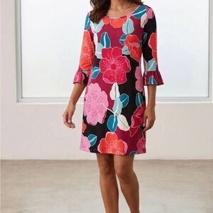 Tori Richard Pink Red and Black Floral Shift Dress size S